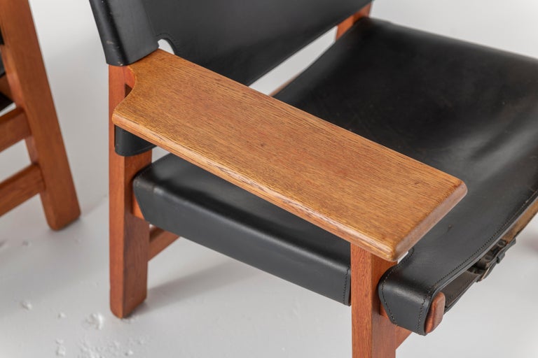 Leather Pair of Spanish Chairs by Børge Mogensen, 1960s For Sale