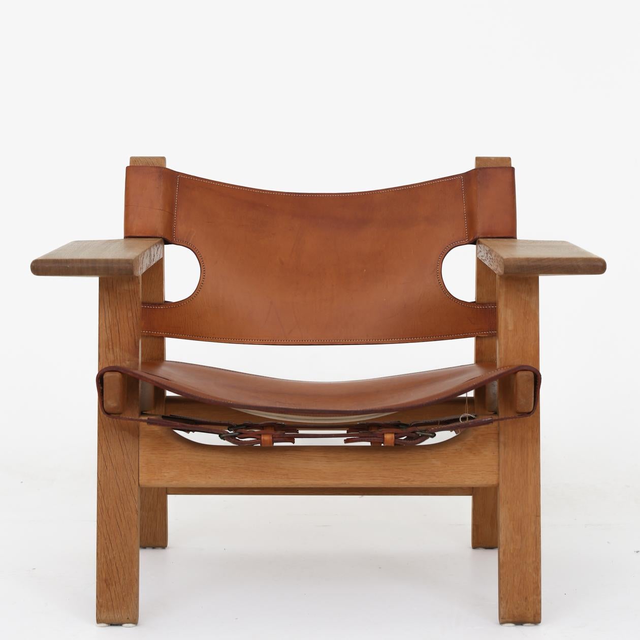 Leather Pair of Spanish Chairs by Børge Mogensen