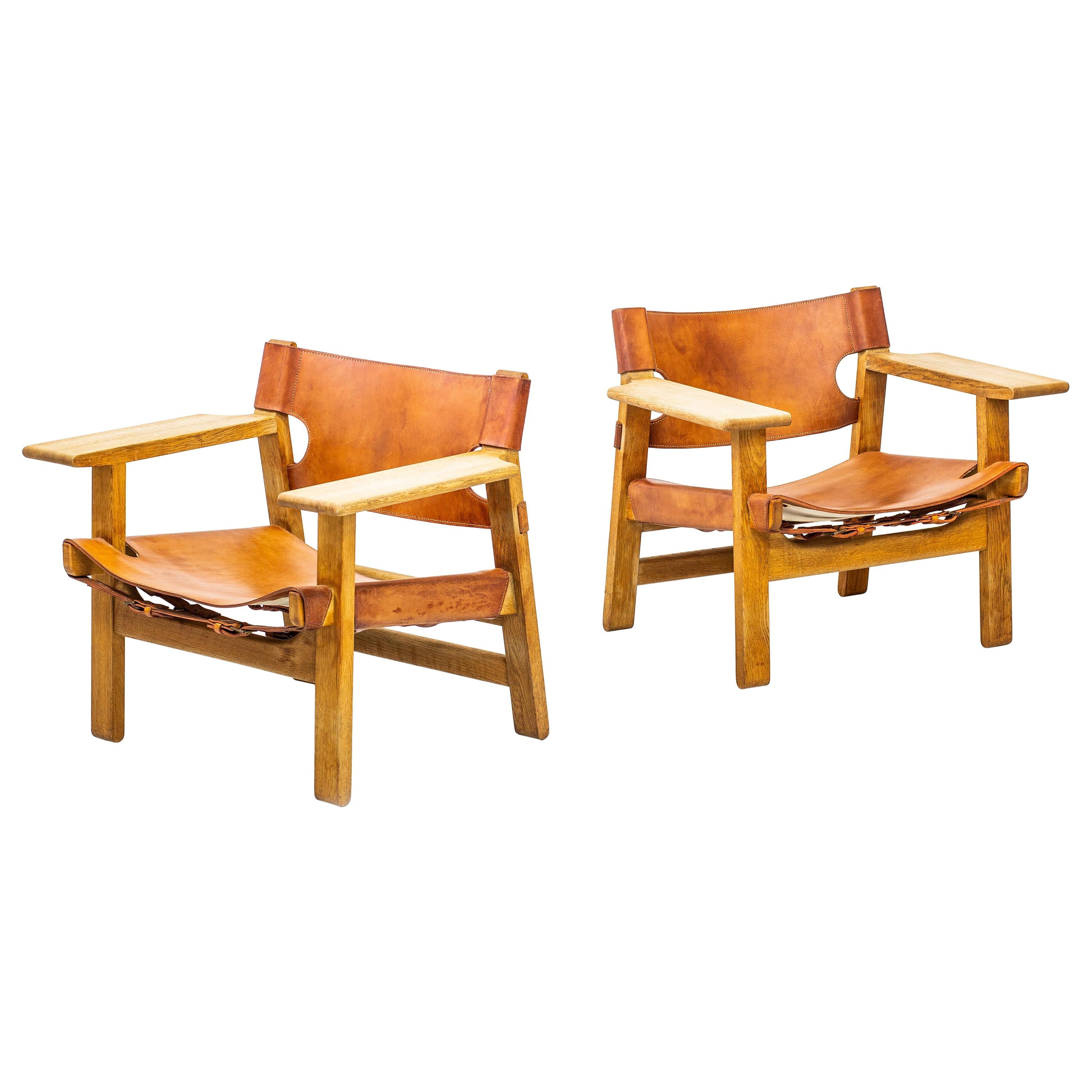 Pair of "Spanish Chairs by Børge Mogensen, Fredericia Furniture, Denmark, 1960s
