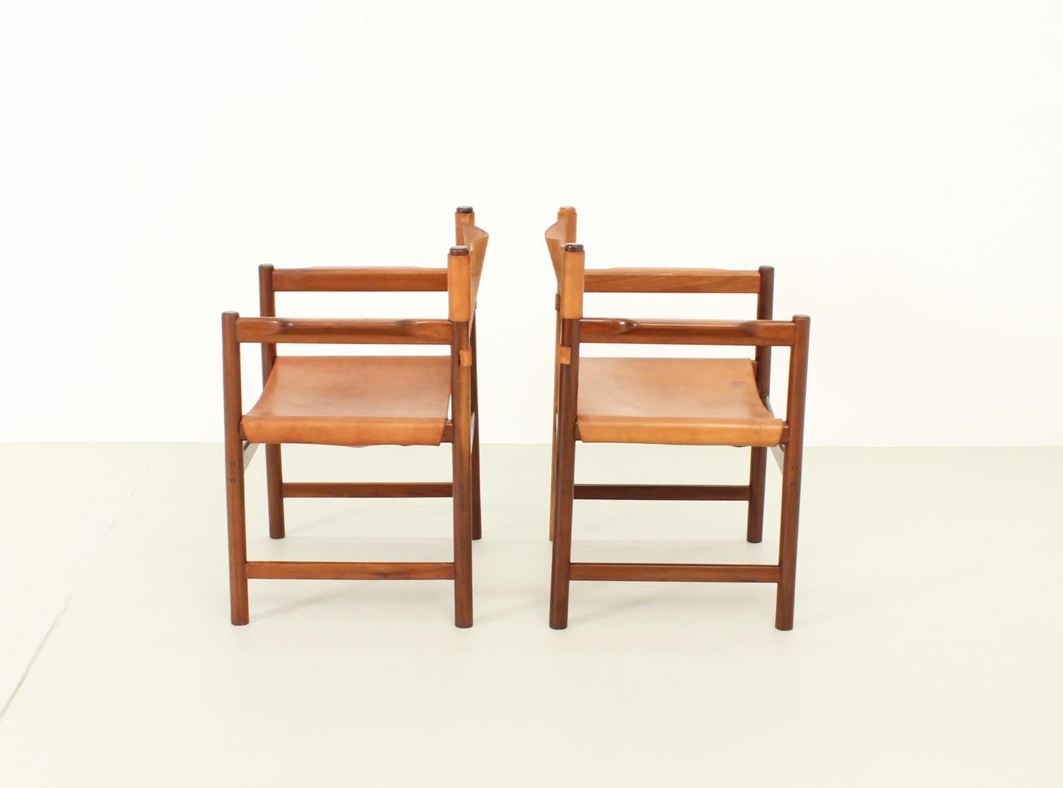 Pair of Spanish Chairs in Cognac Leather, Spain, 1960's 5