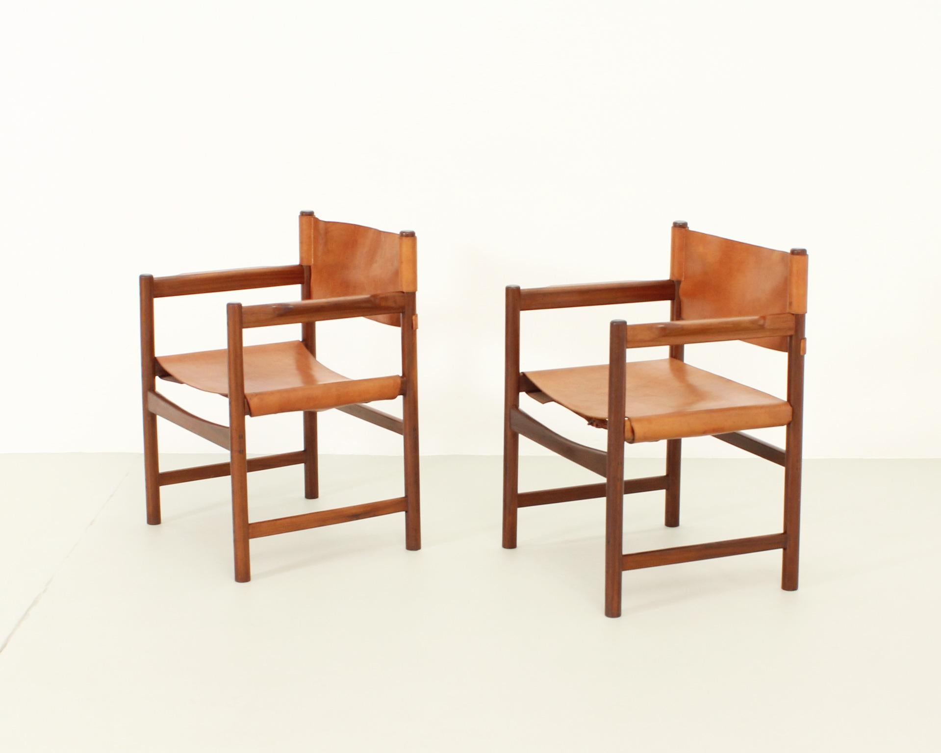 Pair of Spanish Chairs in Cognac Leather, Spain, 1960's 8