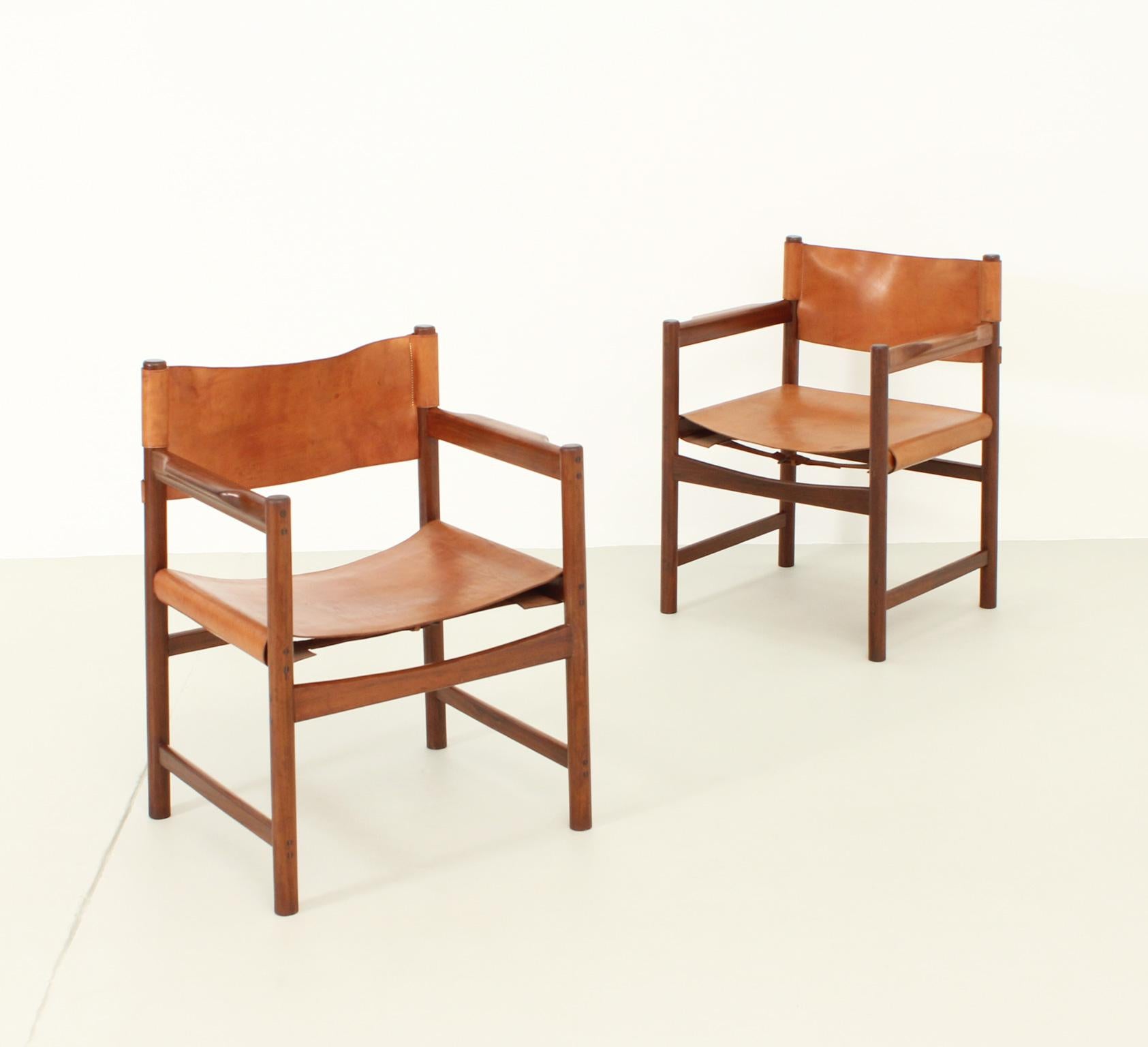 Pair of Spanish Chairs in Cognac Leather, Spain, 1960's 10