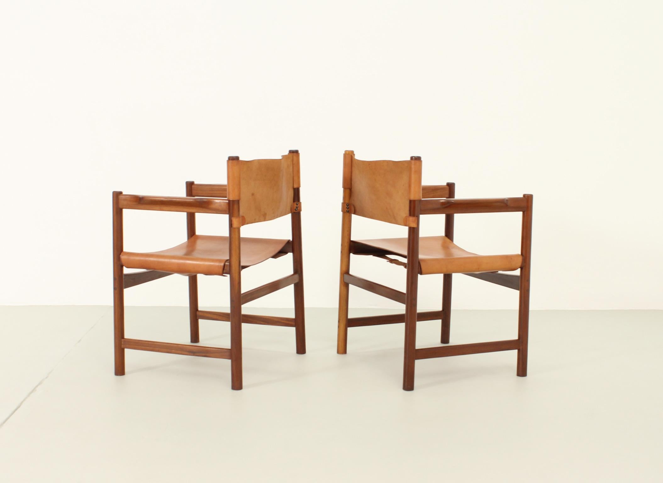 Pair of Spanish Chairs in Cognac Leather, Spain, 1960's 11