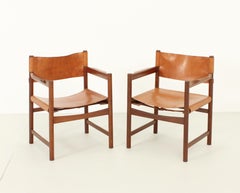 Pair of Spanish Chairs in Cognac Leather, Spain, 1960's