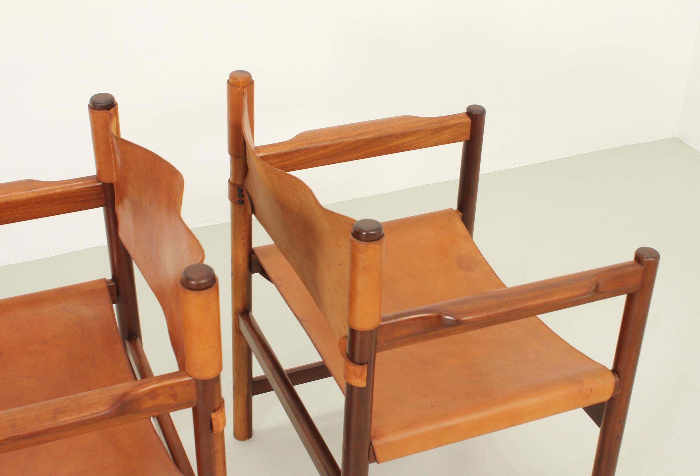Pair of Spanish Chairs in Cognac Leather, Spain, 1960's 2