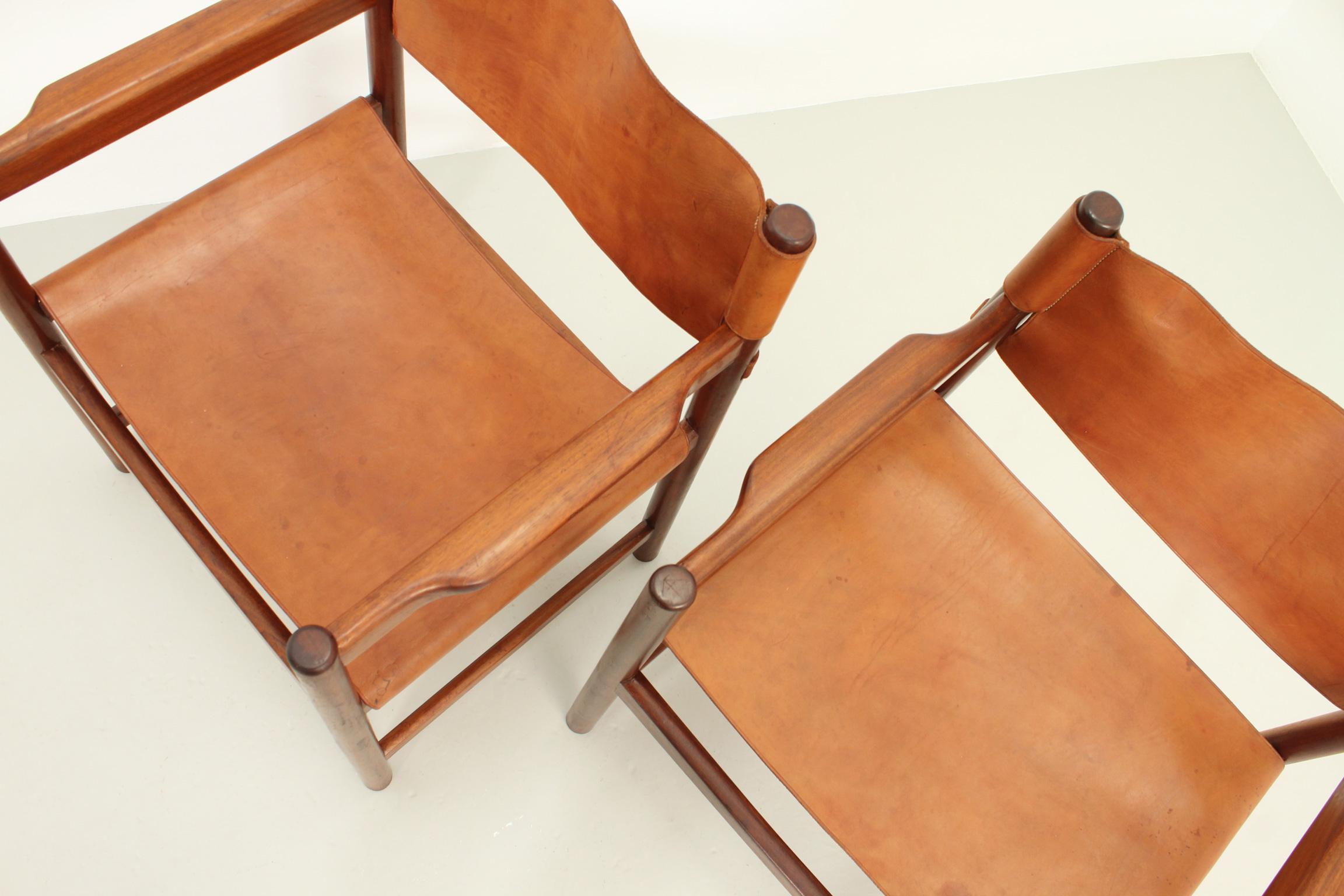 Pair of Spanish Chairs in Cognac Leather, Spain, 1960's 3