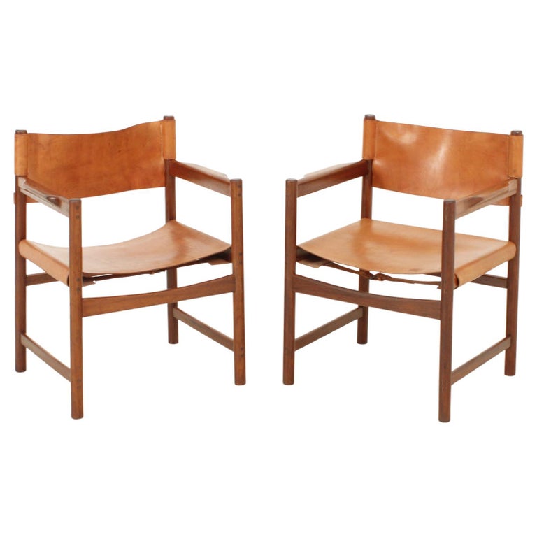 Pair of Spanish Chairs in Cognac Leather, Spain, 1960's For Sale at 1stDibs