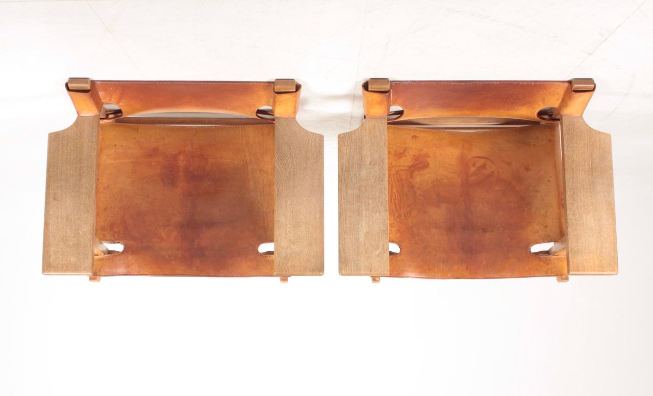 Pair of Spanish Chairs in Patinated Leather and Oak by Børge Mogensen, 1950s 3