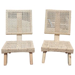Pair of Spanish Chairs with Handwoven Rattan over a Wooden Frame