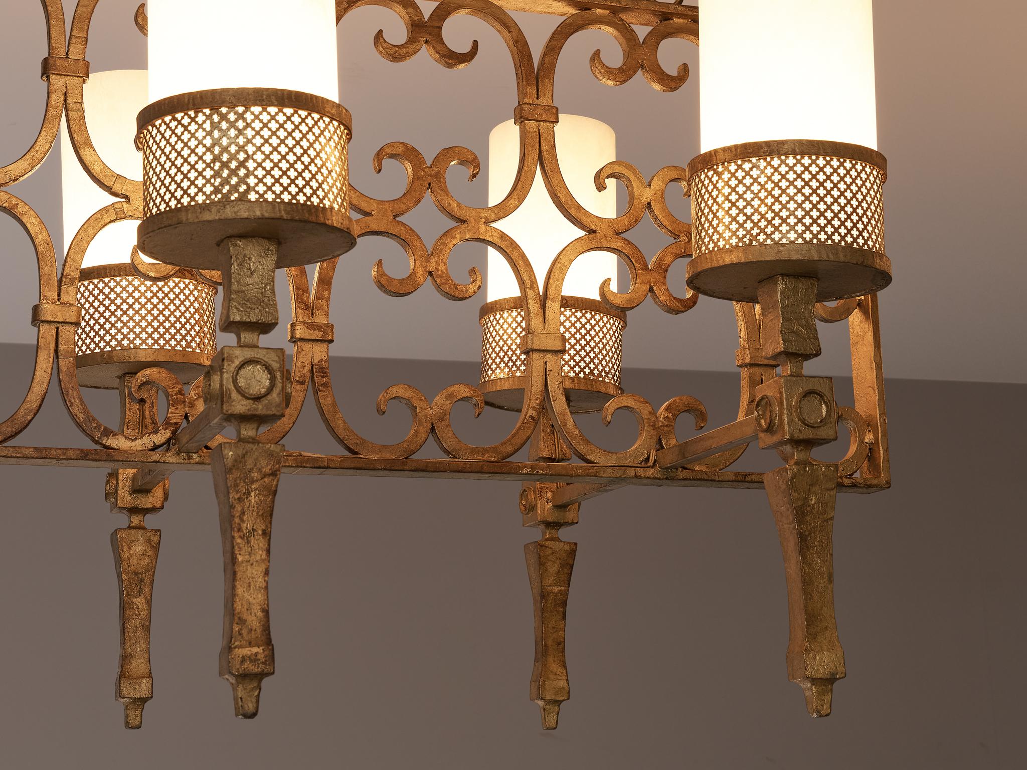 Spanish Chandeliers in Wrought Iron and Glass For Sale 2