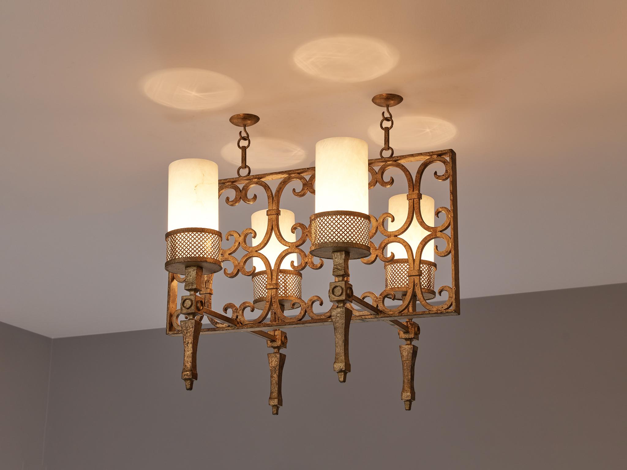 Spanish Chandeliers in Wrought Iron and Glass For Sale 3