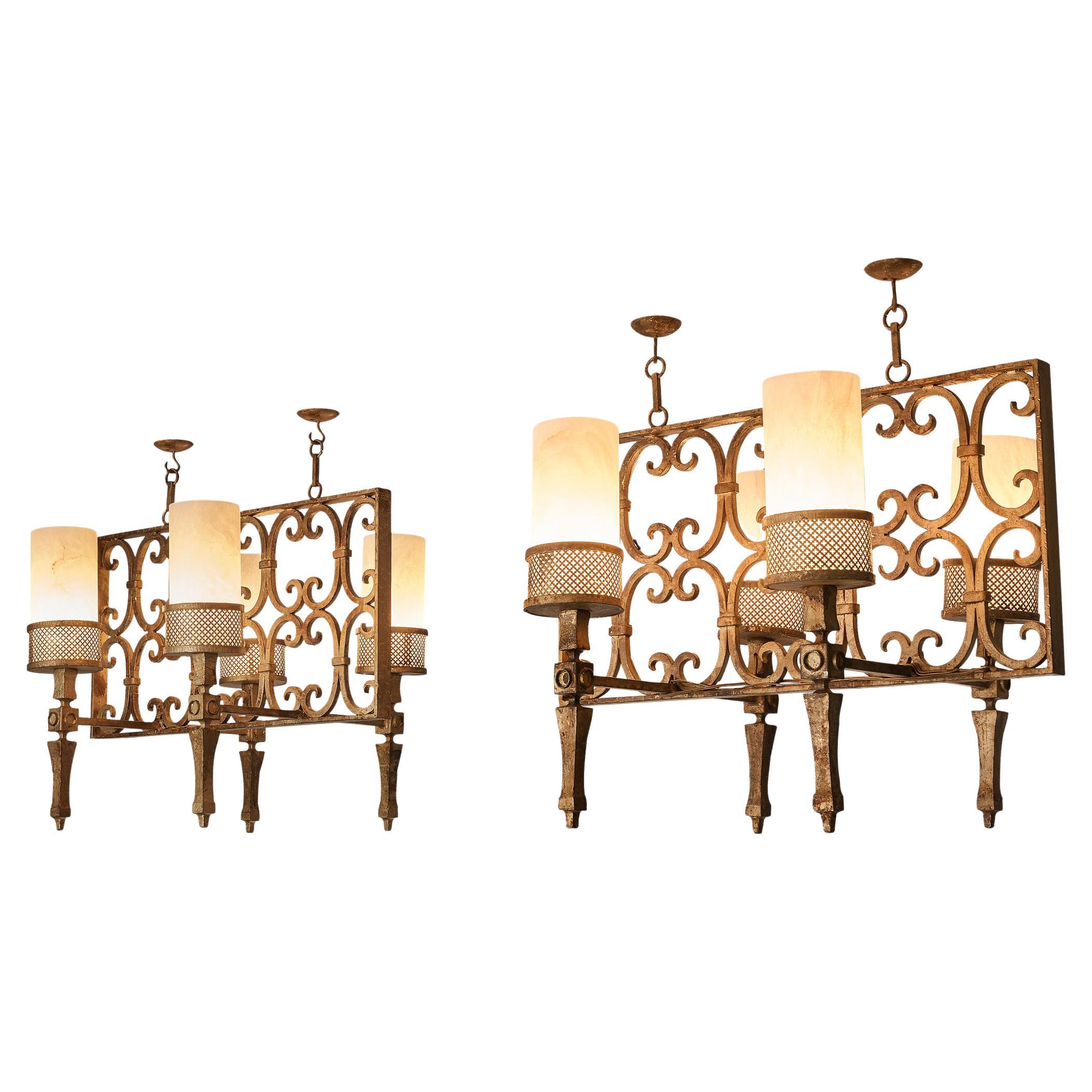 Spanish Chandeliers in Wrought Iron and Glass