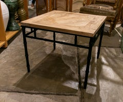Pair of Spanish Coffee Table with Iron Base Imitating Bamboo and Antique Elm