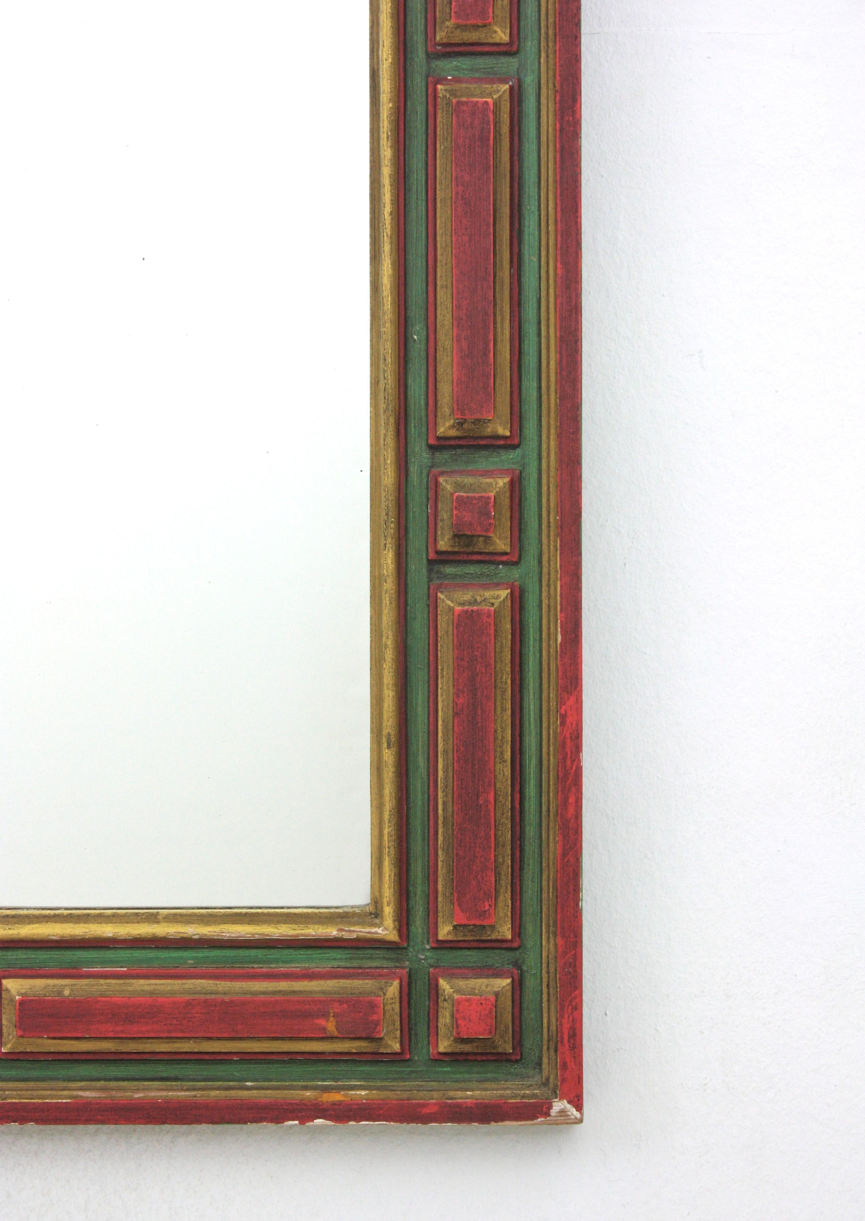 Paar rechteckige spanische Kolonialspiegel mit vergoldeten polychromen Rahmen, 1940er Jahre im Angebot 3