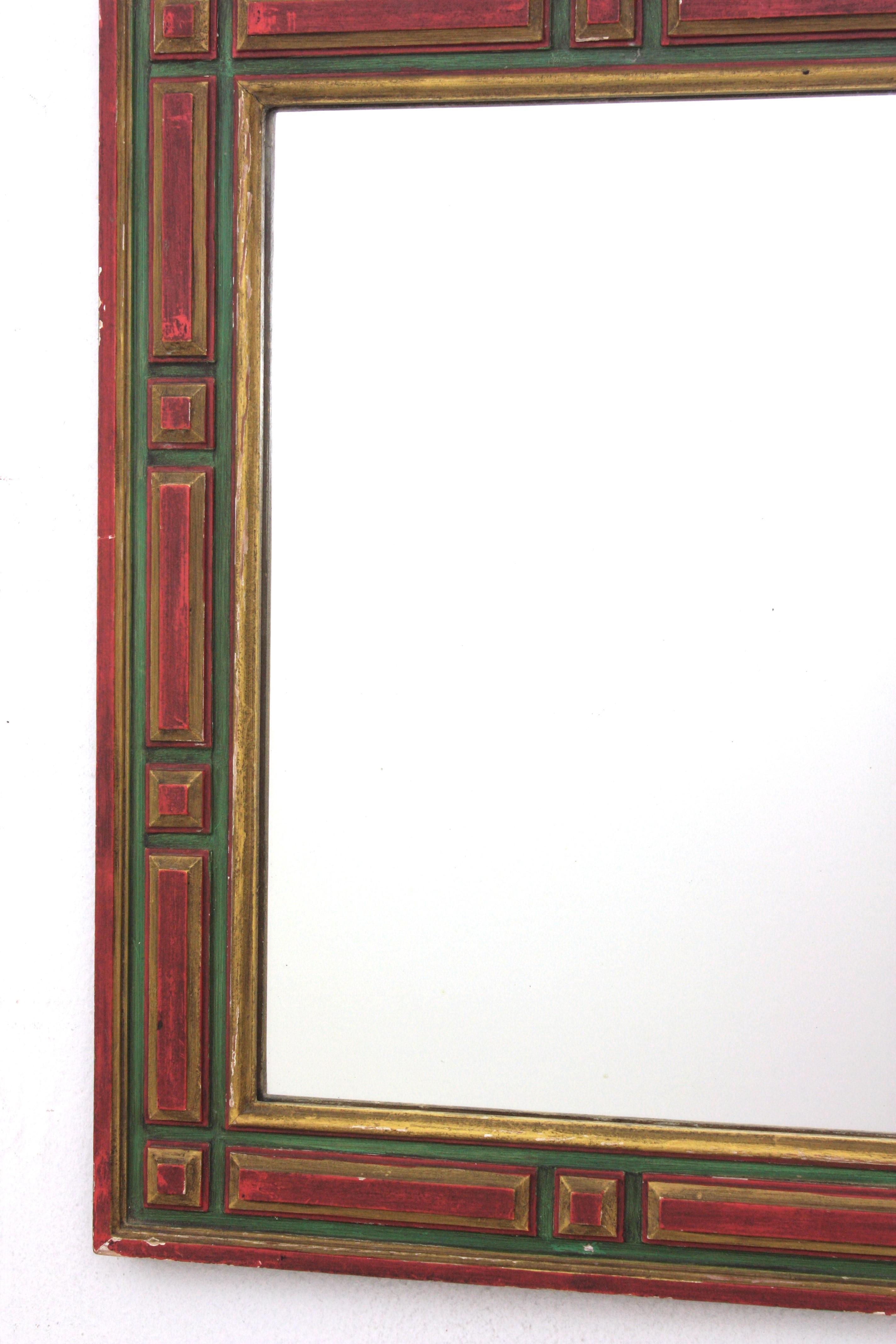 Paar rechteckige spanische Kolonialspiegel mit vergoldeten polychromen Rahmen, 1940er Jahre im Angebot 4