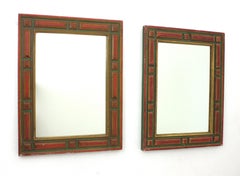 Pareja de Espejos Rectangulares Coloniales Españoles con Marcos Policromados Dorados, Década de 1940