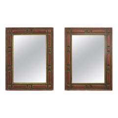 Pair of Spanish Colonial Rectangular Mirrors with Gilt Polychrome Frames, 1940s