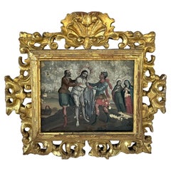 Pair of Spanish Colonial School Reverse Glass Paintings Framed