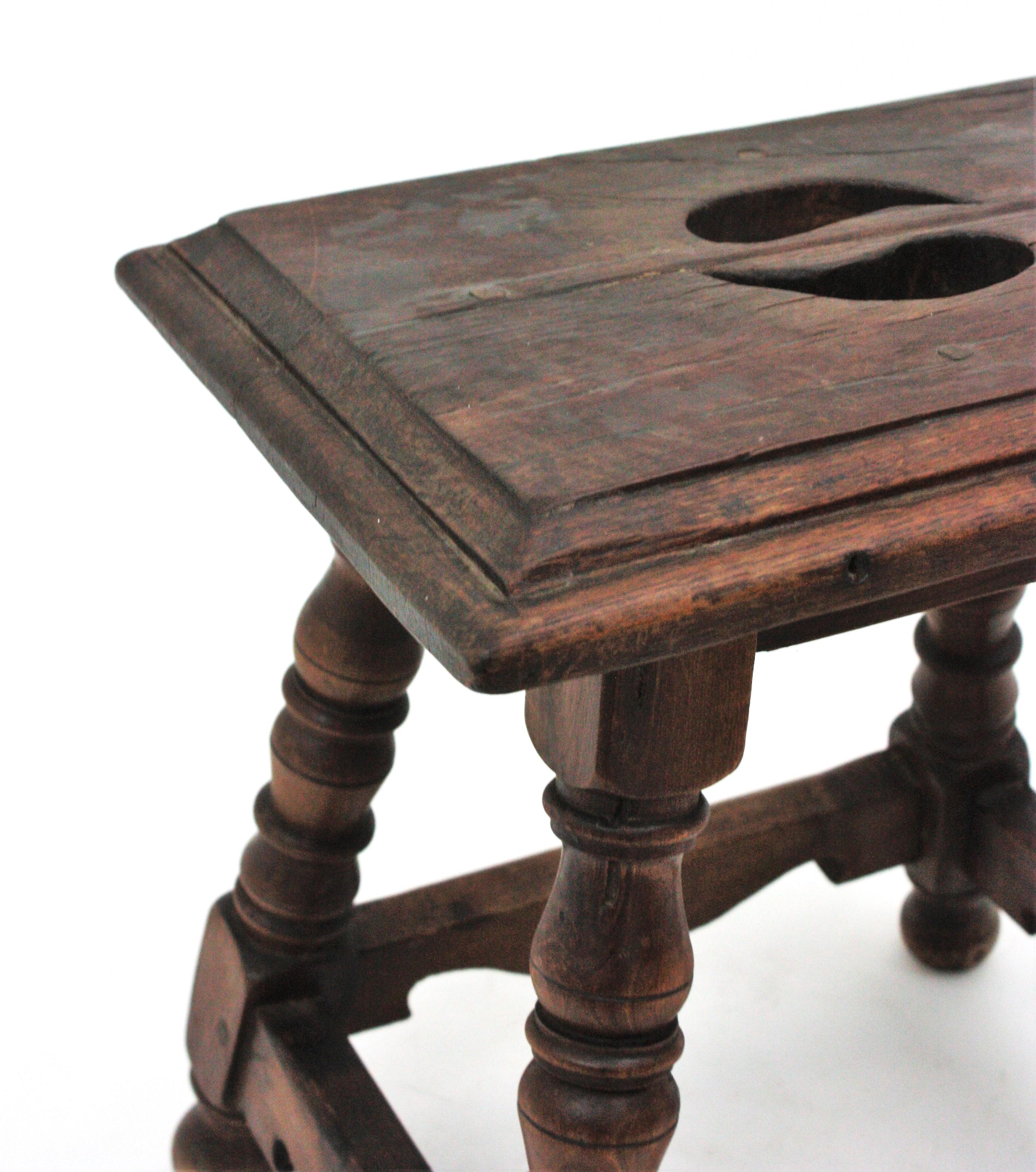 Pair of Spanish Colonial Side Tables / Stools in Carved Wood, 1940s For Sale 8