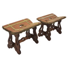 Pair of Spanish Stools, Benches or Ottomans in Wood and Leatherette
