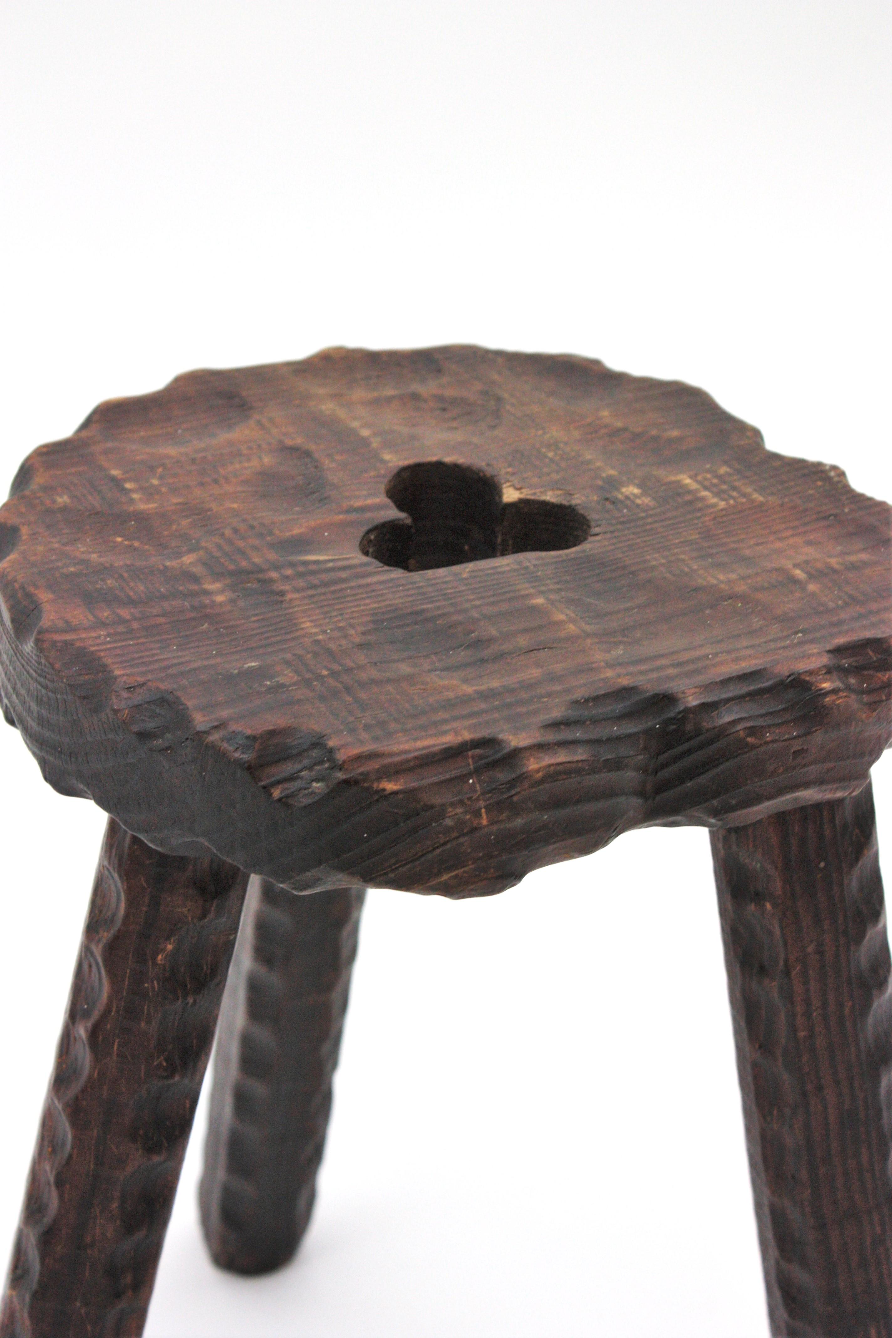 Pair of Spanish Colonial Stools / Side Tables in Carved Wood, 1940s For Sale 4