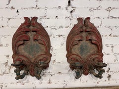 Pair of Spanish Colonial Style Hand Carved Wooden Wall Candle Sconces