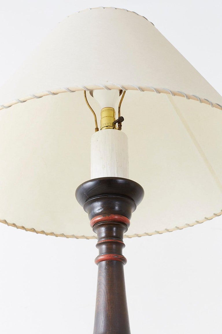 Pair of Spanish Colonial Style Wooden Candlestick Floor Lamps at 1stDibs