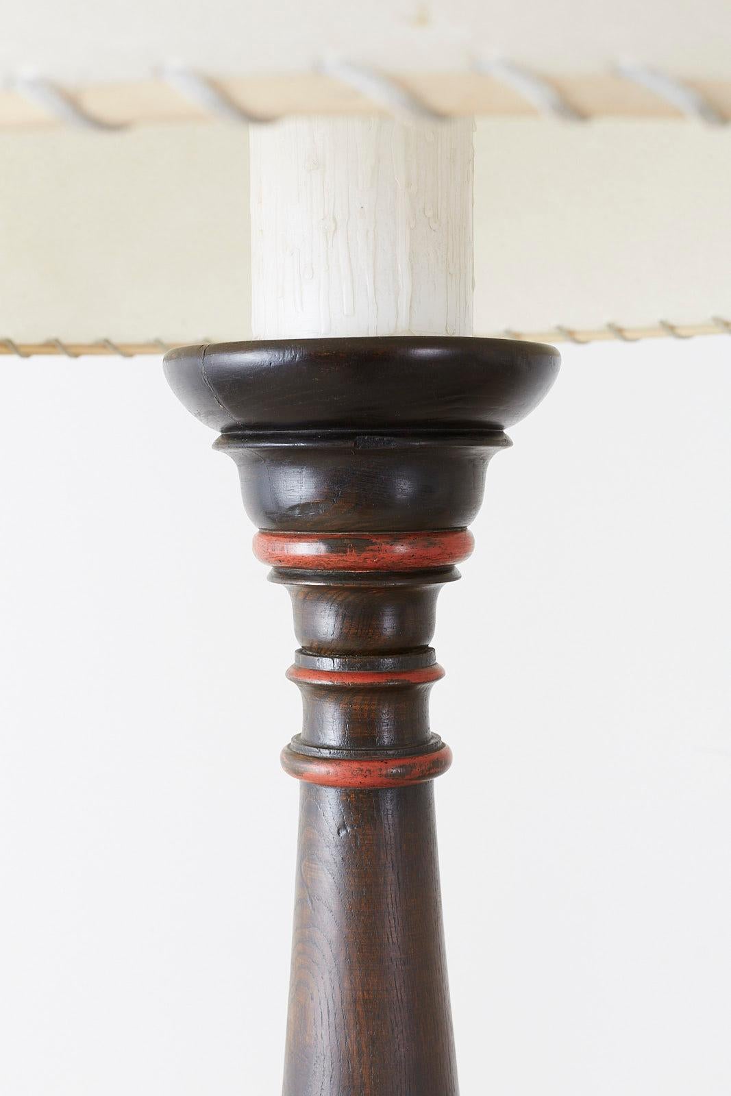 Painted Pair of Spanish Colonial Style Wooden Candlestick Floor Lamps