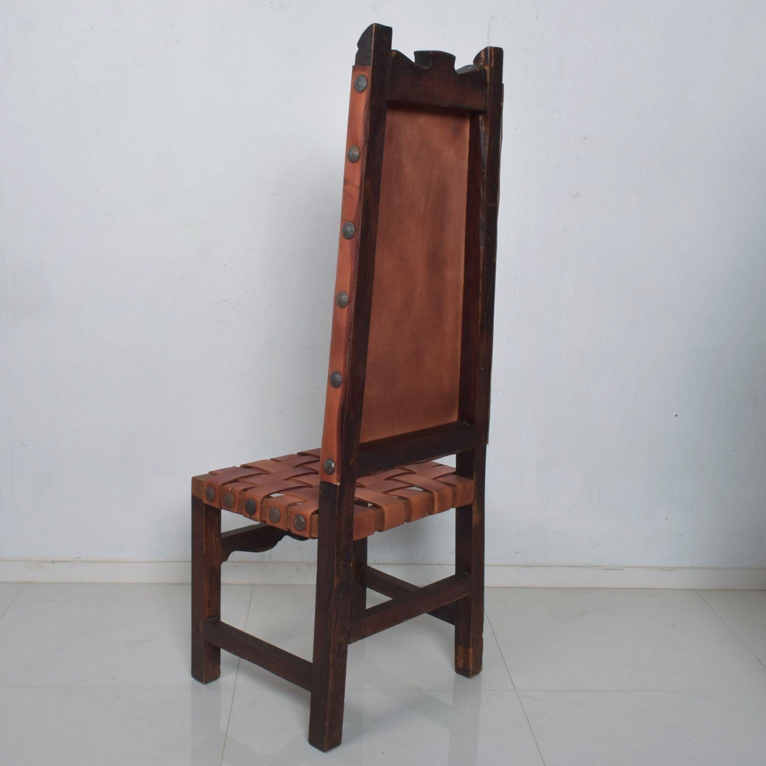 Spanish Colonial SPANISH Colonial TALL Wood Chairs Woven Saddle Leather style Luis BARRAGAN