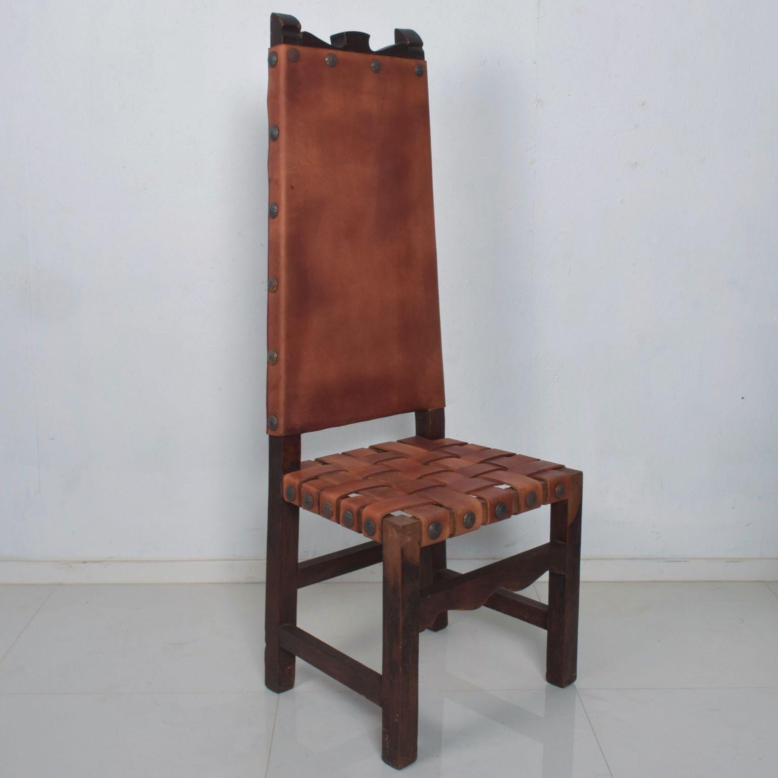 Mexican SPANISH Colonial TALL Wood Chairs Woven Saddle Leather style Luis BARRAGAN