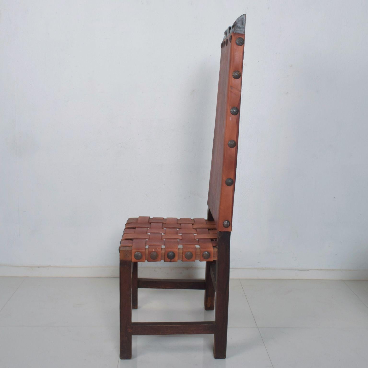 SPANISH Colonial TALL Wood Chairs Woven Saddle Leather style Luis BARRAGAN 2
