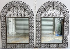 Pair of Spanish Colonial Wrought Iron Trellis Motif Mirrors