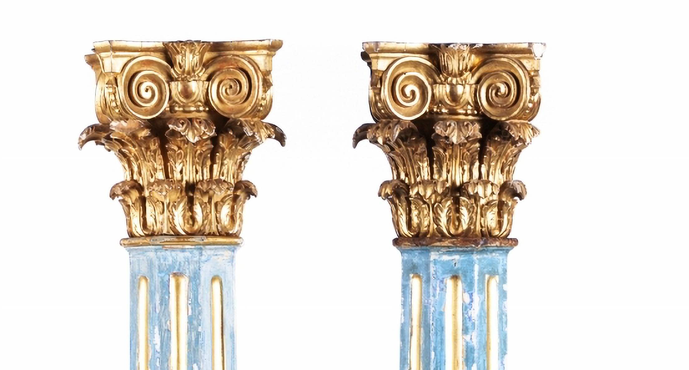 Pair of Spanish columns
18th century
In carved wood, painted and gilded.
Minor glitches. Dimensions: Height: 184 cm.