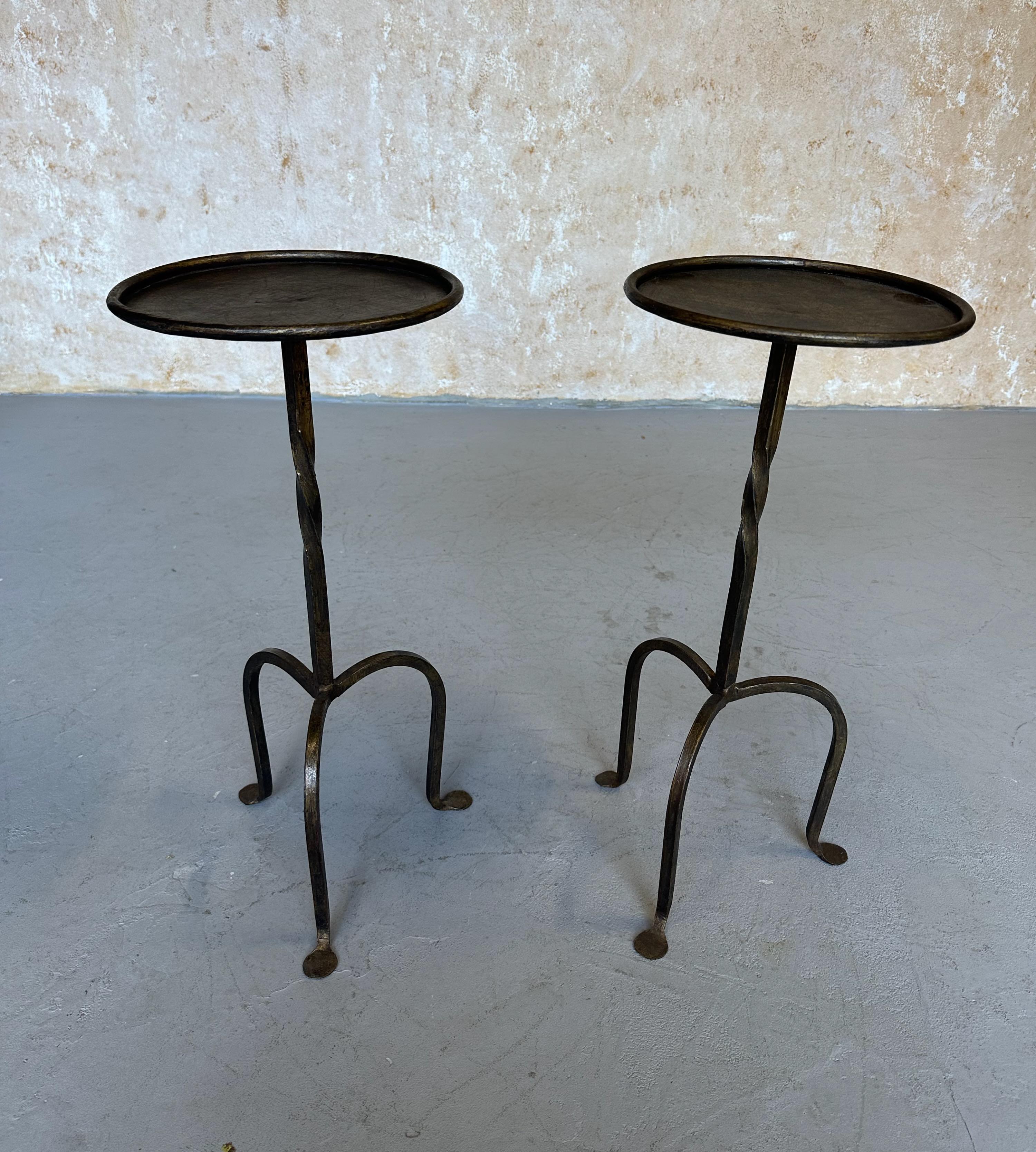 Pair of Spanish  Drinks Table with Twisted Stems Legs 4