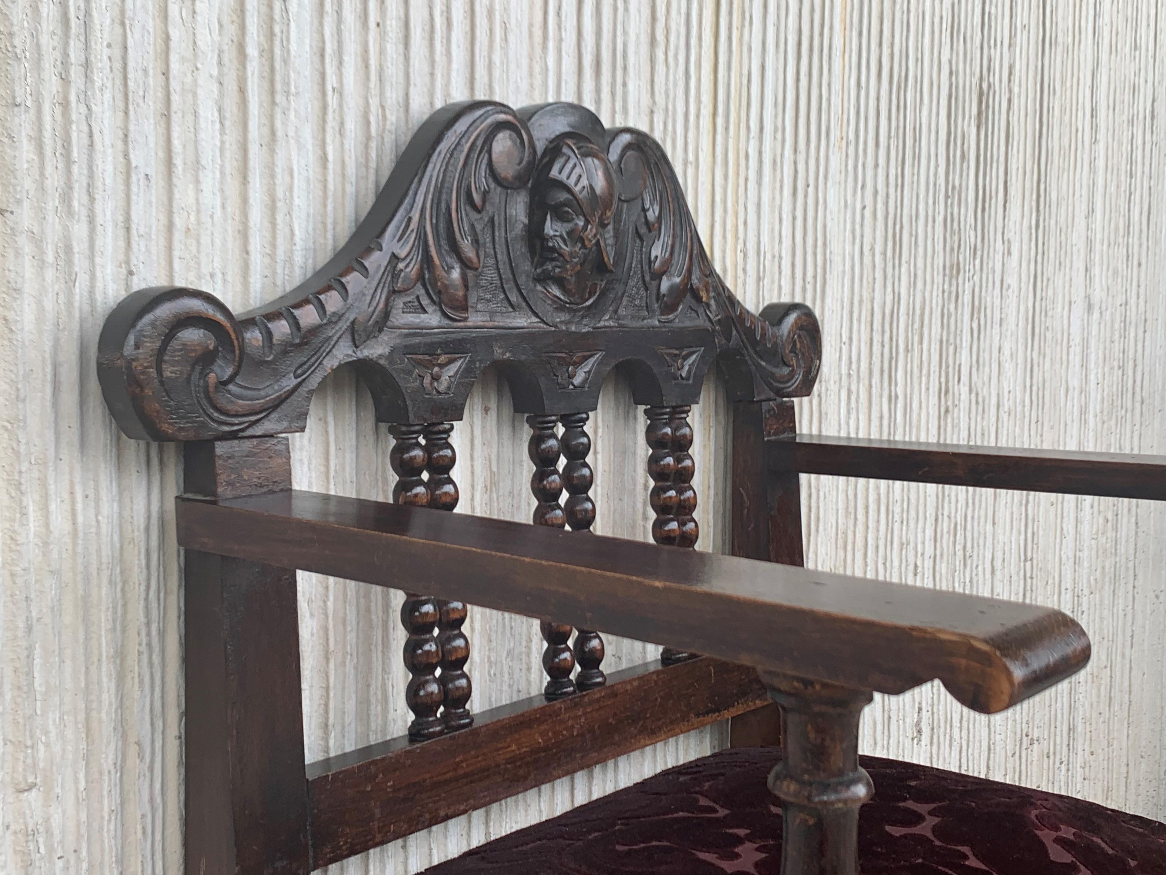 Pair of Spanish Early 18th Century Period Walnut and Upholstered Armchairs 5