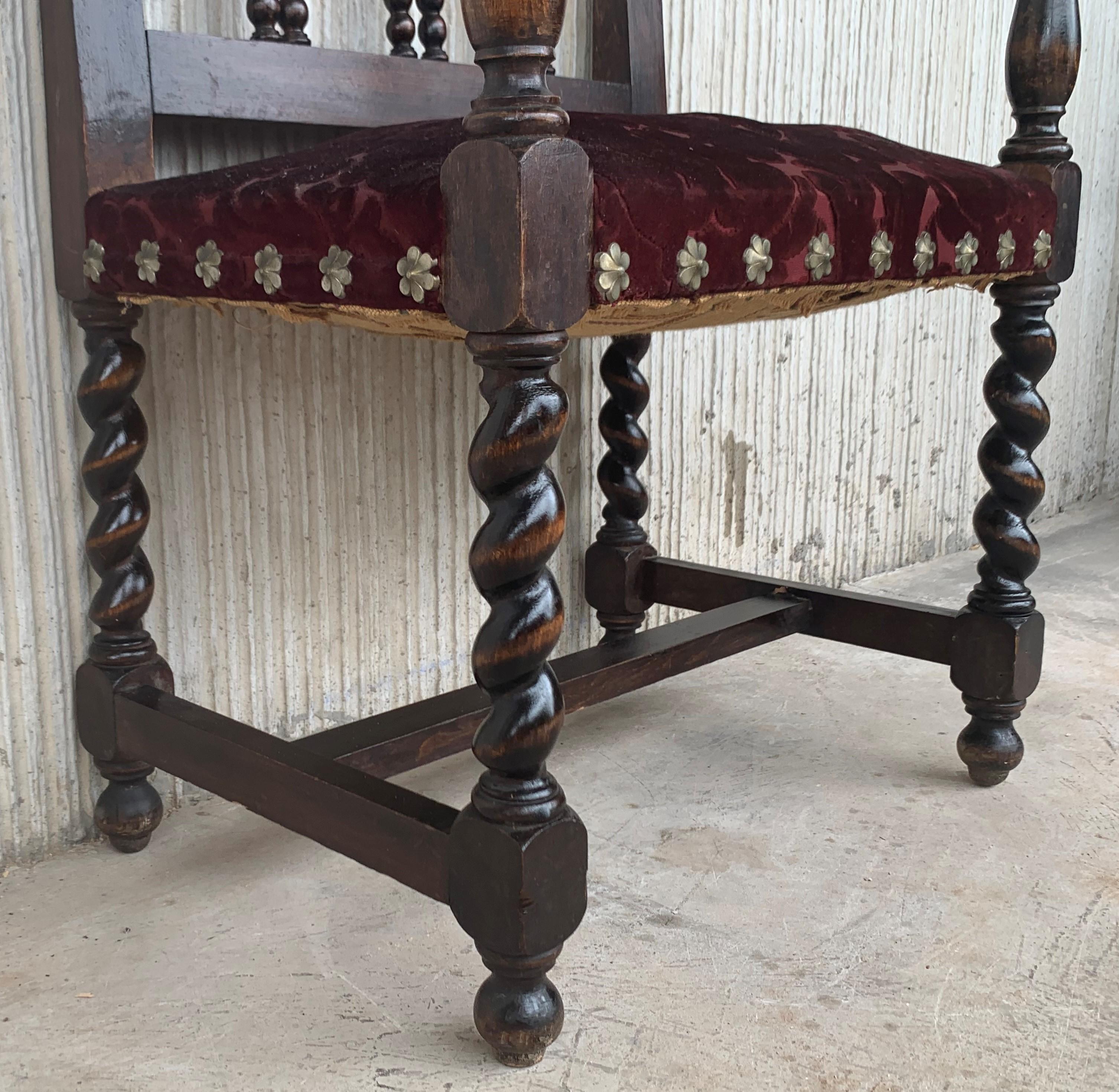 Pair of Spanish Early 18th Century Period Walnut and Upholstered Armchairs 6