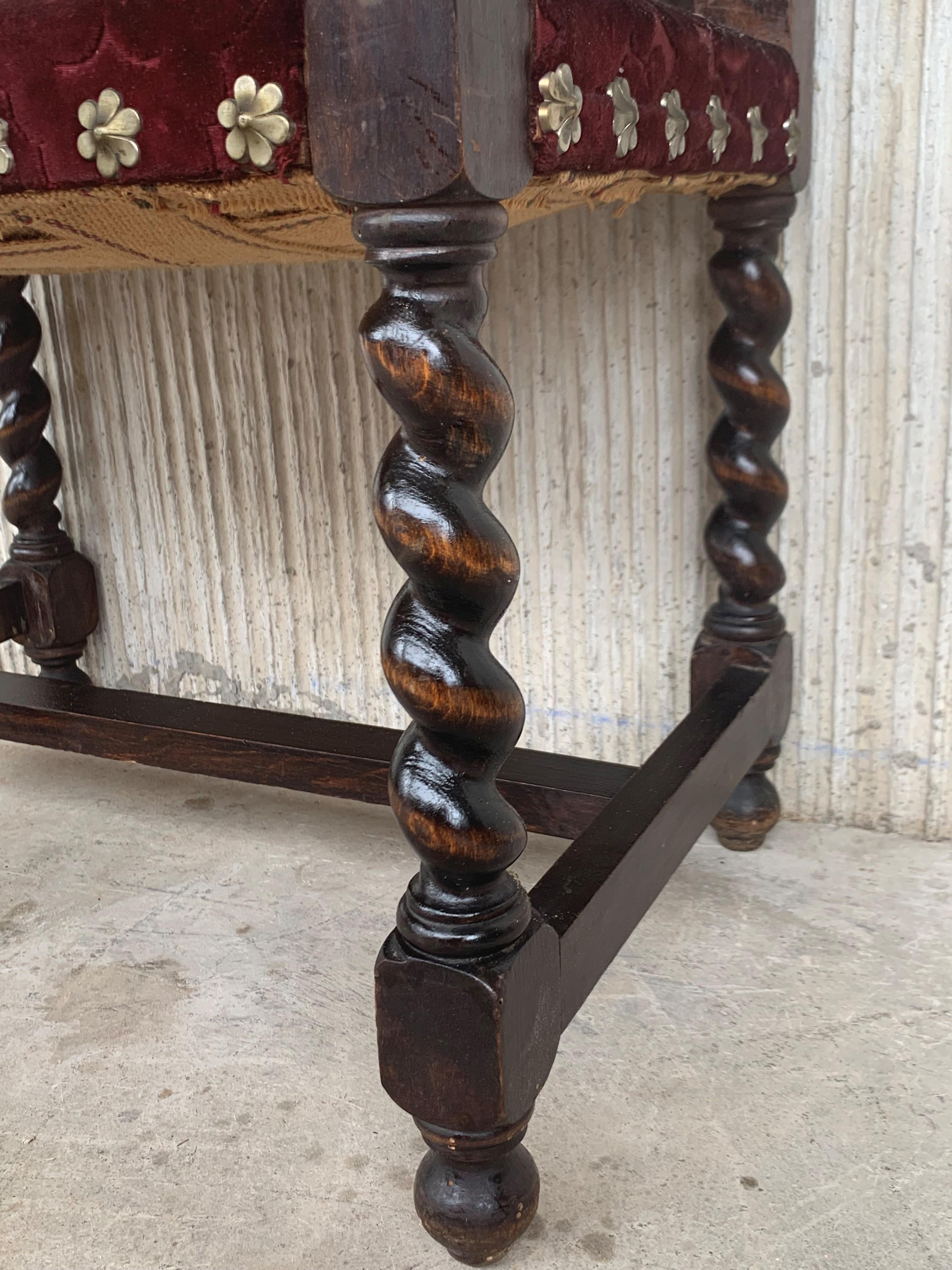 Pair of Spanish Early 18th Century Period Walnut and Upholstered Armchairs 8