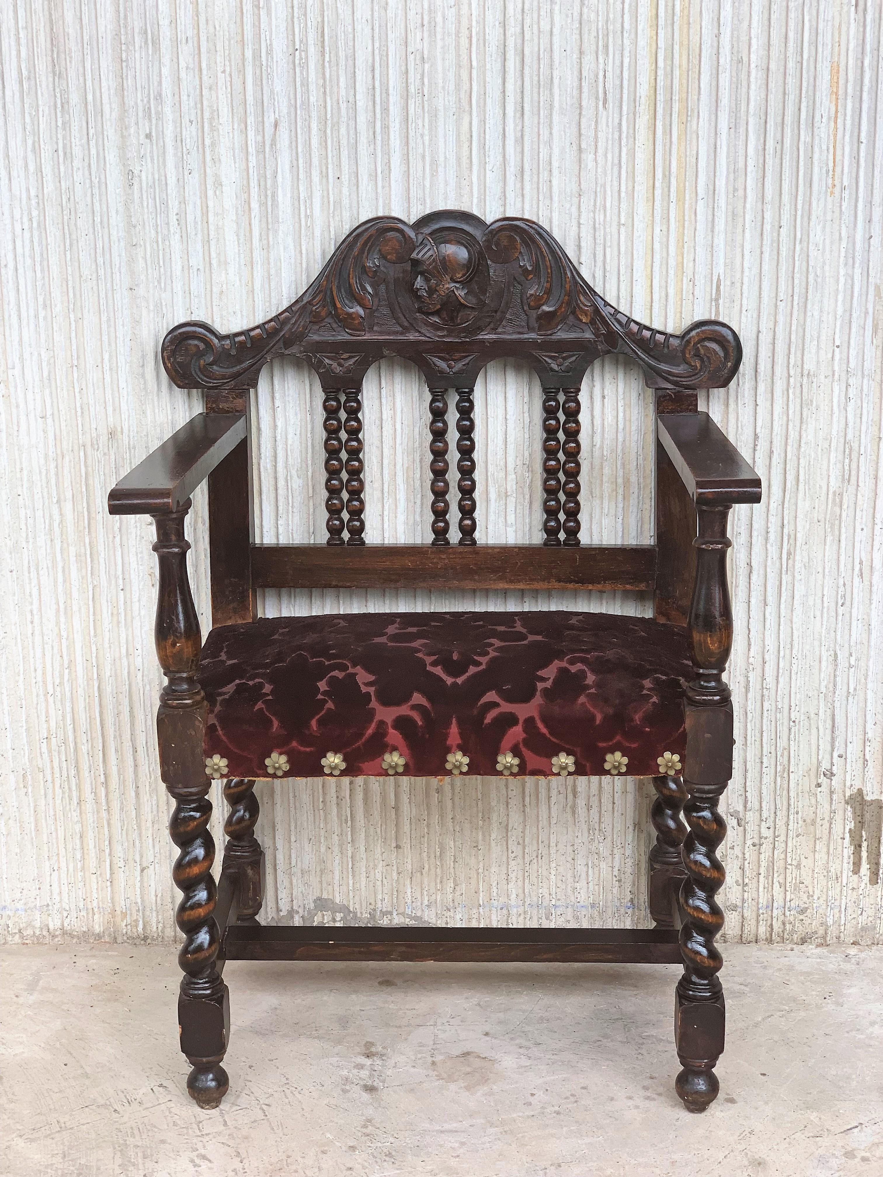 Pair of Spanish Early 18th Century Period Walnut and Upholstered Armchairs 10