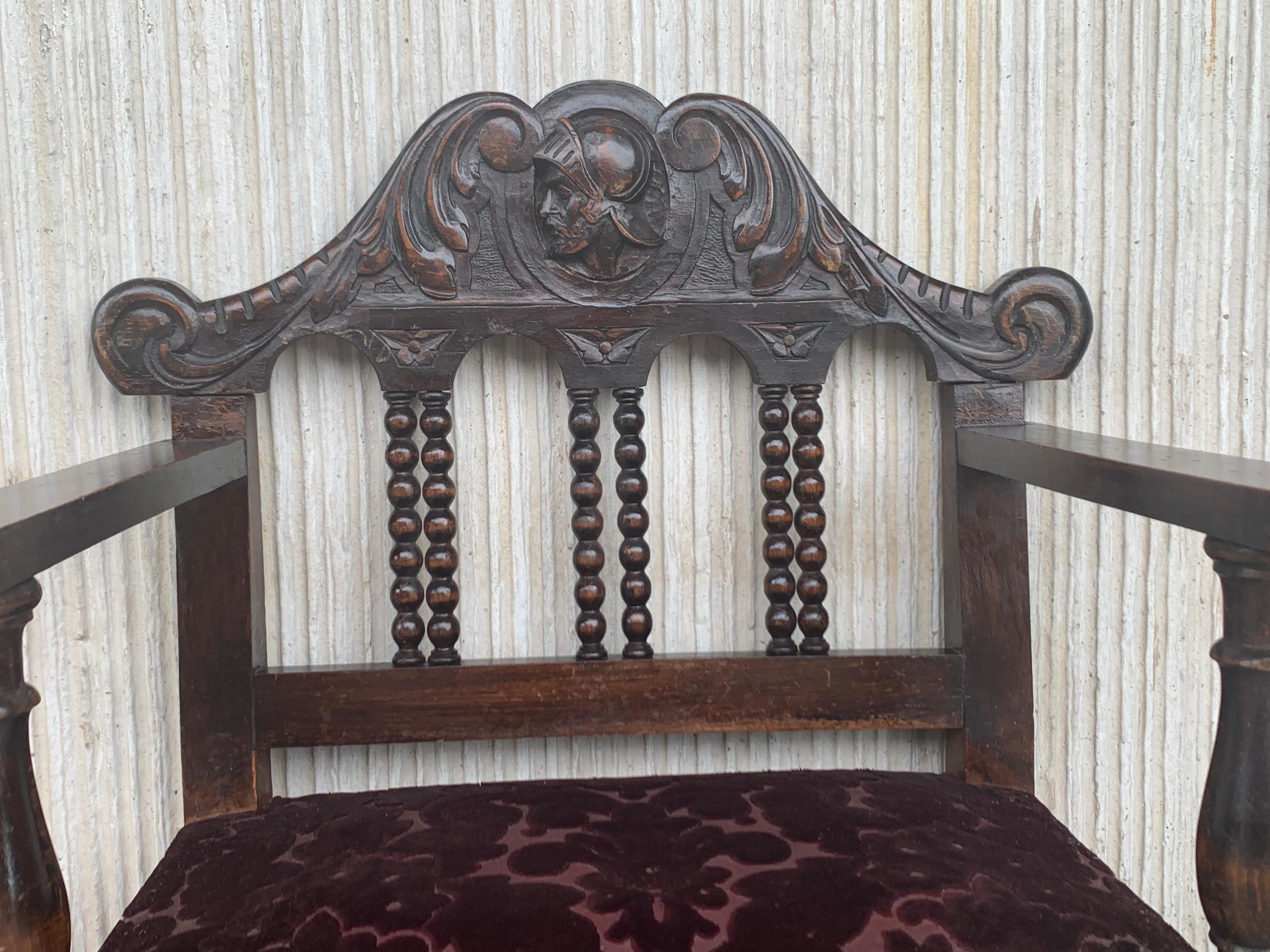Pair of Spanish Early 18th Century Period Walnut and Upholstered Armchairs 4