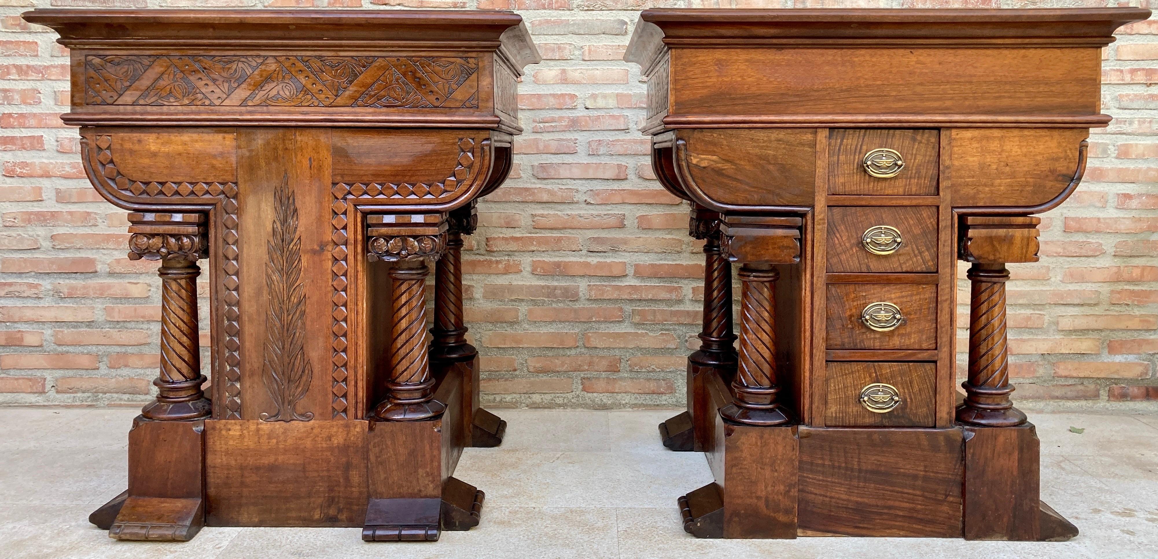 Fer forgé Pair of Spanish Empire Revival Console Tables with Spiral Columns, 1890s en vente