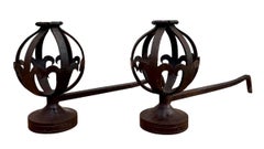 Pair of Spanish Forged-Iron Basket Andirons, circa 1900