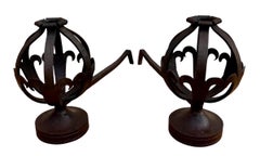 Pair of Spanish Forged-Iron Basket Andirons, circa 1900