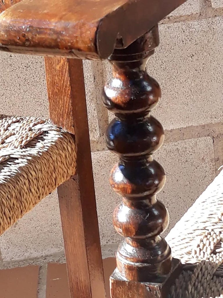 Pair of Spanish Friar Armchairs in Turned Oak Wood Interwoven Rope at ...