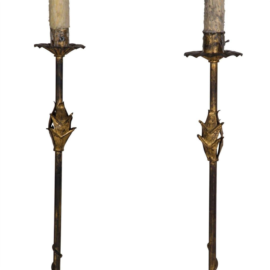 Gilt Pair of Spanish Gilded Floor Lamps