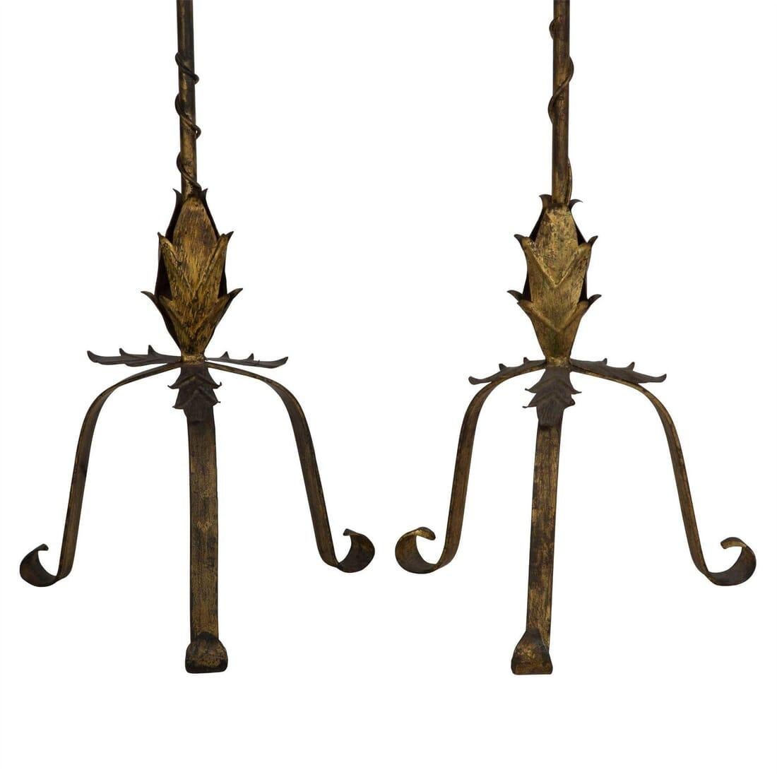 Pair of Spanish Gilded Floor Lamps In Good Condition In Gloucestershire, GB