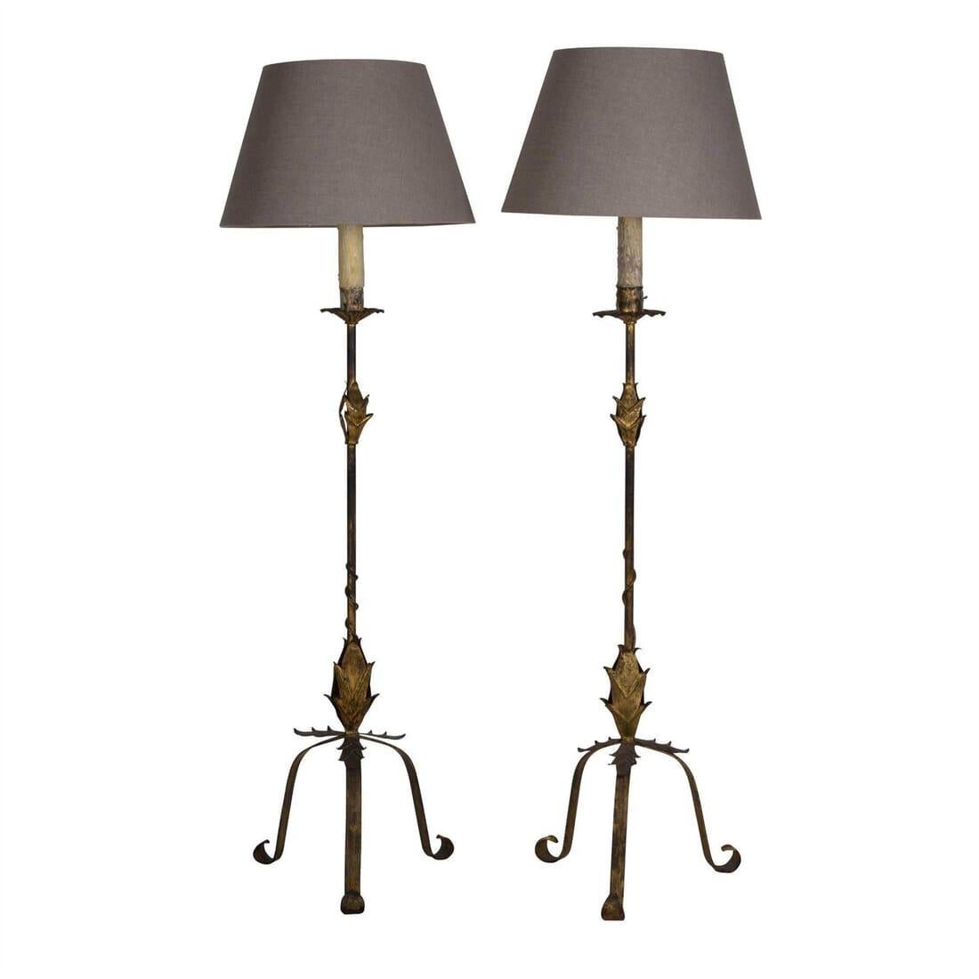 20th Century Pair of Spanish Gilded Floor Lamps