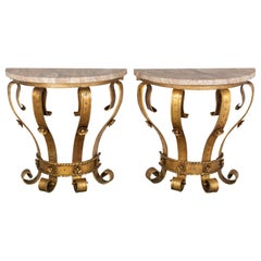 Pair of Spanish Gilded Wrought Iron Consoles