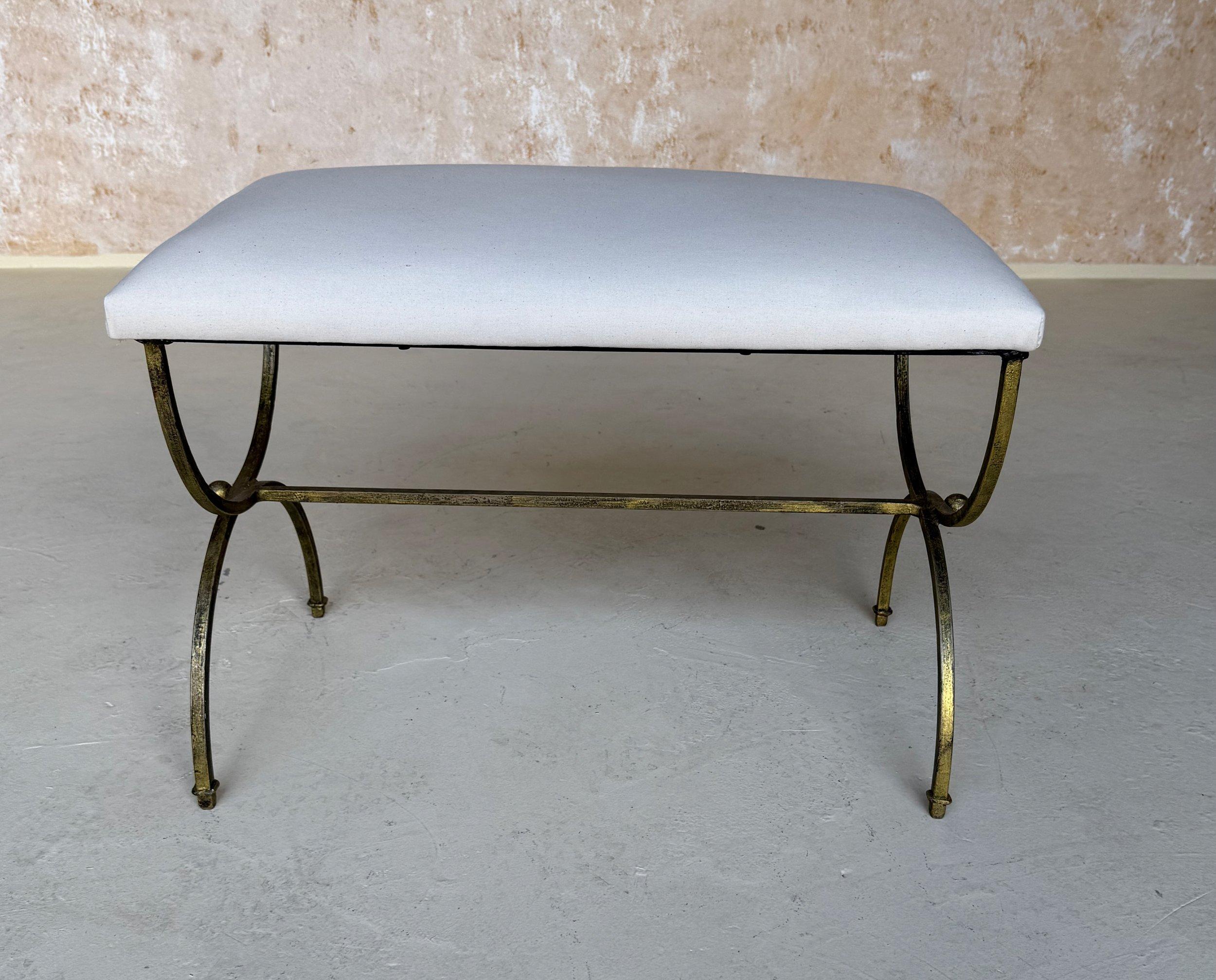 Contemporary Pair of Spanish Gilt Iron Benches in Muslin For Sale