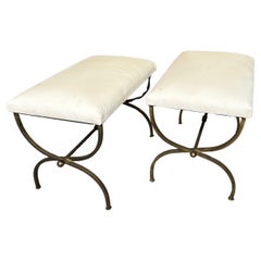 Paire de bancs espagnols en fer doré et mousseline