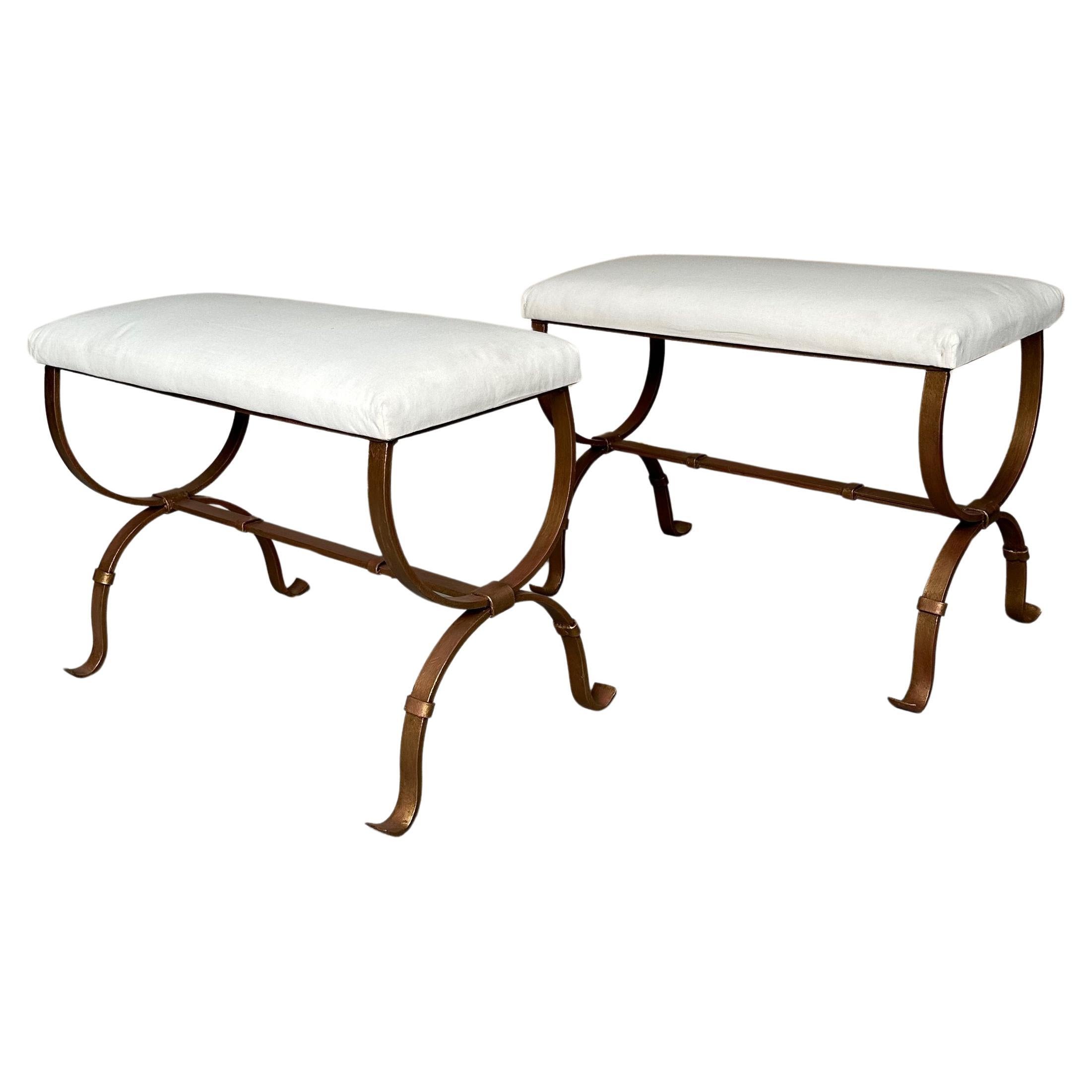 Pair of Spanish Gilt Iron Benches in Muslin For Sale